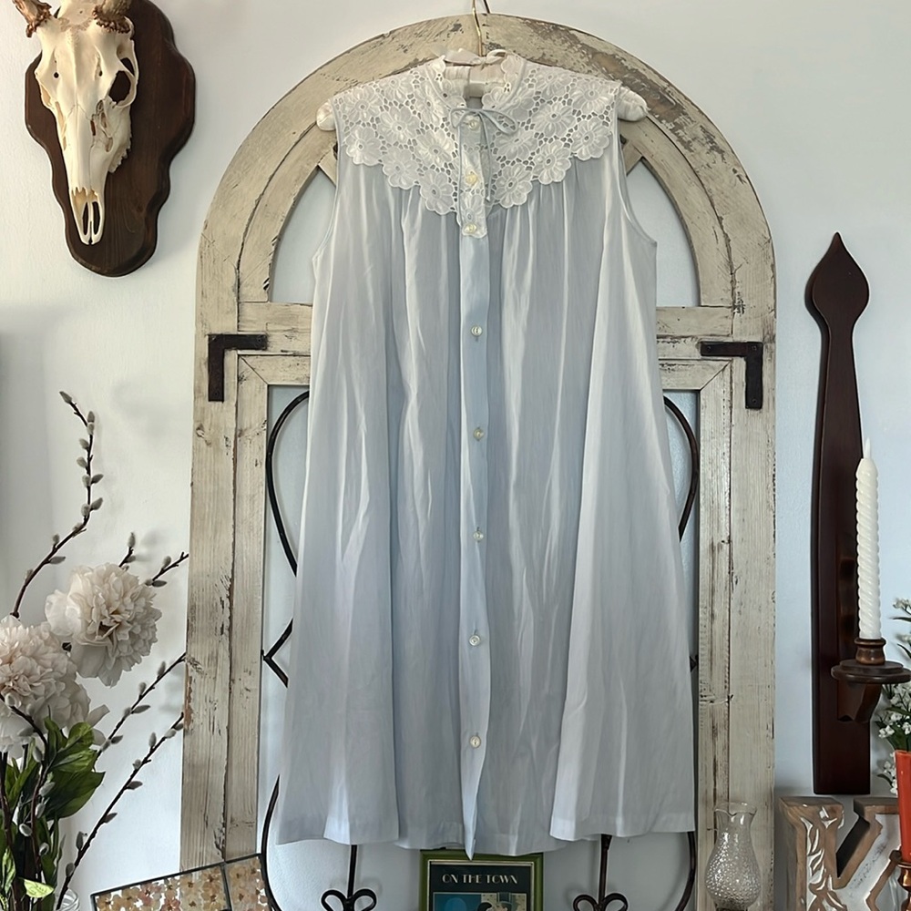 Vintage Light Baby Blue Nightgown With Lace Collar